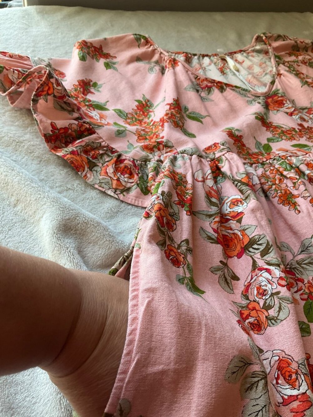 Uncle Frank Baby Doll Dress Linen Bl Floral Ruffles Flowy Sundress Pink Made USA - Picture 14 of 15